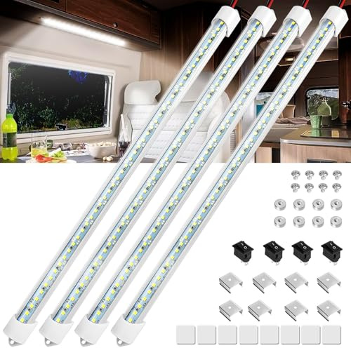 Linkstyle Barre de Lumière Intérieure à LED 12V, 48 LED 700LM 6500K Barre de Bande Lampe avec Interrupteur, pour Voiture Camion Camping-Car Bateau, 4PCS