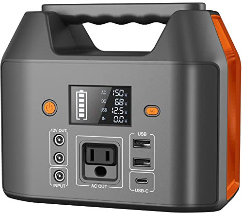 EnginStar Station d'alimentation portable, 150 W, 155 Wh, générateur solaire, 110 V, 42000 mAh, batterie externe avec sortie AC, 6 sorties de batterie externe, lumière LED pour camping en plein air