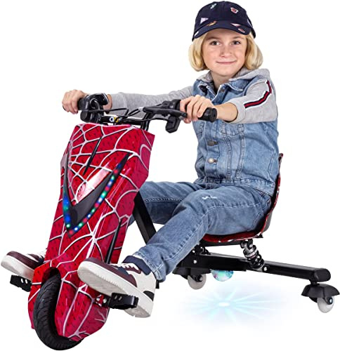 Actionbikes Motors Kinder Elektro Driftscooter (Rot) | 𝟐𝟓𝟎 Watt | Drift Cart 360°| 3 Geschwindigkeiten | LED-Beleuchtung | Sitz verstellbar | Bluetooth | Drift Kart | Drift Auto