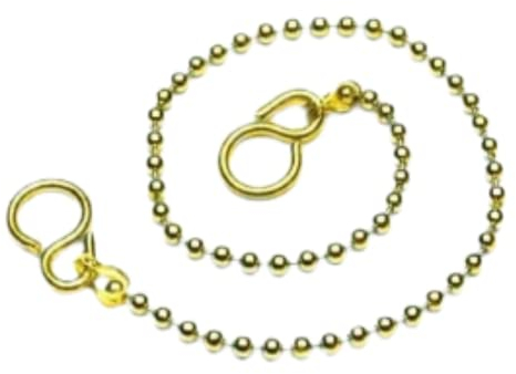 Sink Plug Chain Ball Type with S Shaped Hook 18 Inch (450mm) Non Rusting Bath Plug Chain Brass Plated Color Bathtub Plug Stopper Chain.