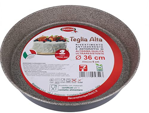 Graziano, Teglia Tonda, Realizzata Interamente in Alluminio e Dotata di 7 Strati di Rivestimento Antiaderente e Antigraffio, Ideale per Realizzare Pan di Spagna e Molto Altro, PFOA Free, ø 36 cm