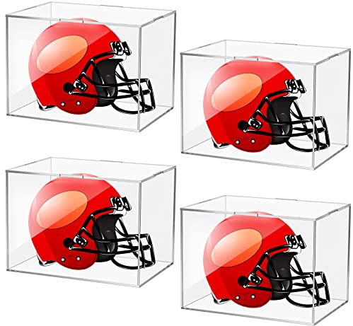 Taiyin 4 x Mini-Helmvitrinen, transparenter Acryl-Schutzhalter | Für Mini-Fußballhelme, Sammlerstücke, Sport-Erinnerungsstücke, 12,7 x 12,7 x 17,8 cm, staubdichter Schutz, Schreibtischregal