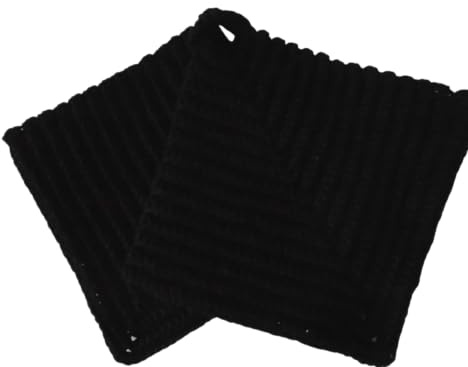 Aktion-WSV-Abverkauf-2er Set handgehäkelter Topflappen in tiefschwarzer BW-Bändchengarn-stabil und robust-23x23 cm