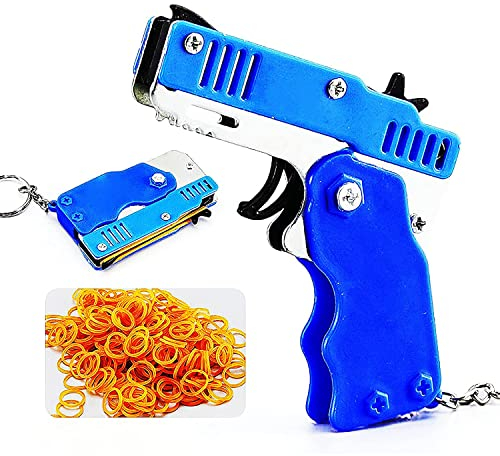 Metal Burst Collapsible Rubber Bands Gun, Safe Portable Rubber Band Children's Toy, Portable Shooting Game Outdoor Indoor Activities Toy, for Boy Kids (Blue)