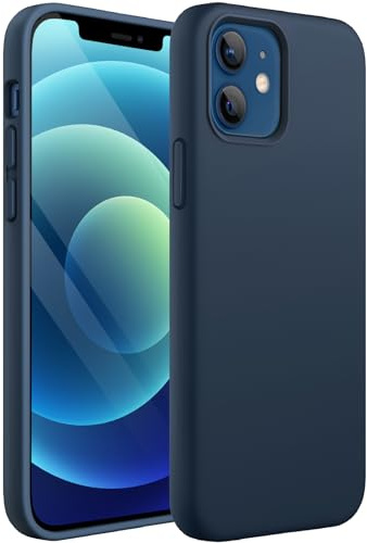 JETech Silikon Hülle für iPhone 12/12 Pro, Navy | Seidig Weiches Gefühl, Stoßschutz, Kratzfest, Mikrofaser-Innenfutter