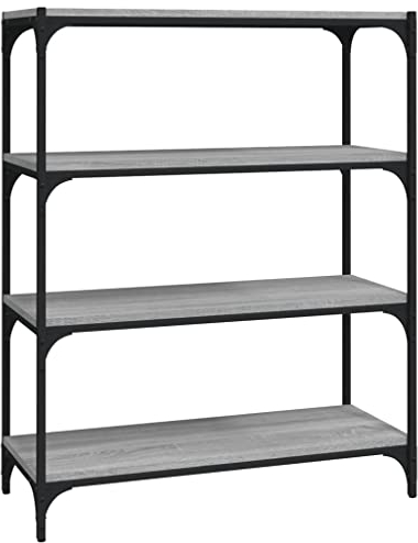 vidaXL Bücherregal, Bücherschrank mit viel Stauraum, Standregal für Wohnzimmer Büro, Lagerregal Regal, Industrie-Stil, Grau Sonoma Holzwerkstoff Stahl