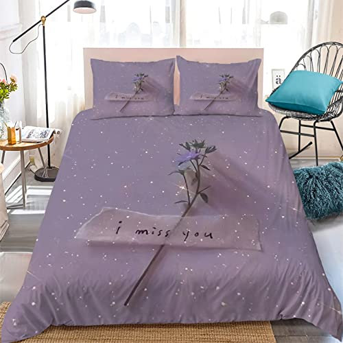 Bettwäsche 135x200 Bettbezug Winter Bettwäsche-Sets Blume Lila Muster Weich Hypoallergen Baby Bettwäsche Set mit 2 Kissenbezüge 80x80 cm, Geeignet für Jungen Mädchen Kinder