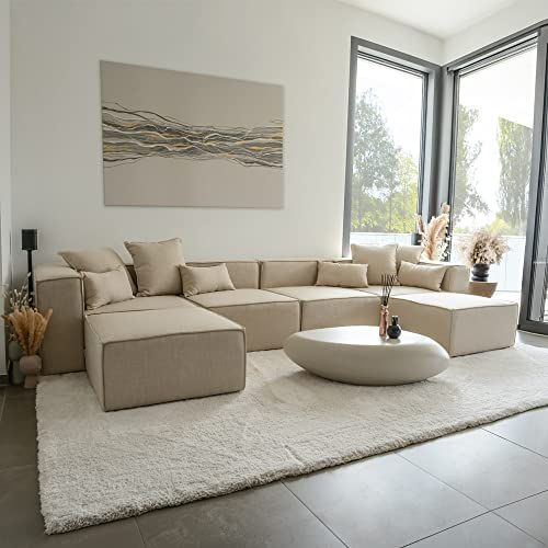 Home Deluxe - Sofa Verona - Beige, Größe: XXL - ca. 414 x 70 x 207 cm, Sitzhöhe: 46 cm, Sitztiefe: 80 cm, inkl. Kissen I Modulares Sofa Modulsofa Ecksofa Wohnlandschaft