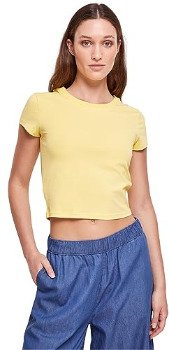 Urban Classics T-shirt för kvinnor, stretch, jersey, cropped t-shirt, vintagesun XS, vintage sol, XS