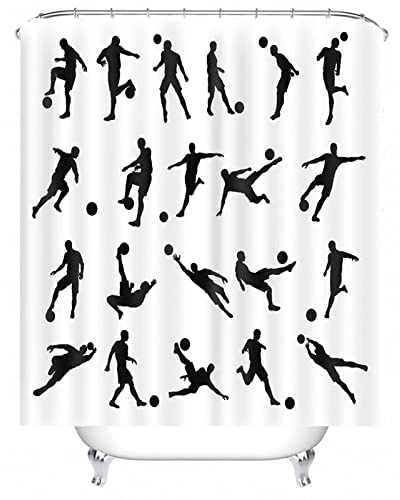 Whoiy Duschvorhang 180X180 Schwarz Weiß, Duschvorhang für Badewanne Über Eck Polyester Bath Curtains Anleitung Zum Fußballspielen für Outdoor Hotel