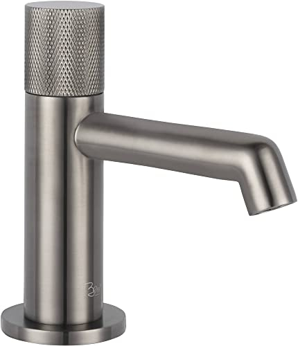 Ben Engraved Cross Kaltwasserhahn für Gaste-WC, Kaltwasserarmatur Messing Antibakteriell & Langlebig, Wastischarmatur Gebürstet Schwarz für Waschbecken
