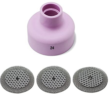 RIVERWELD Champagner Keramikkelch, Aluminiumoxid-Düse Typ R 53NACN - 24# 24 mm und TIG-Schutzschirm 53NAbSP3 24# für SR WP 9 20 17 18 26 TIG-Schweißbrenner, Packung zu 4