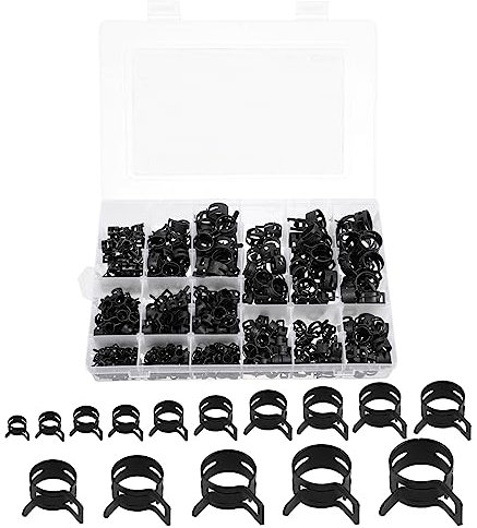 sourcing map 440Pcs 6-20mm 15 Size Spring Band Type Action Fuel/Silicone Vacuum Hose Pipe Clamp Low Pressure Air Clip Clamp Assortment Kits, Black