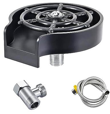 Qrity Glass Rinser, Cup Washer, Automatic Cleaner for Sink, Black ABS Plastic, Built-In Installation, Kitchen Sink Accessory