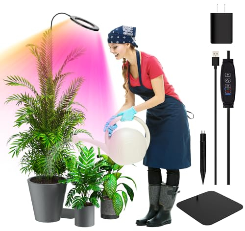 YUYMIKA 72 LED 5V2A lampada per piante a spettro completo, tubo flessibile regolabile a 360°, timer automatico 3/9/12, luce per piante da giardino con asta telescopica da 11,8-59 pollici