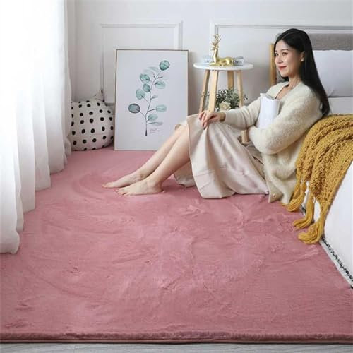 ZWPILY Hochflor Teppich Wohnzimmer Kinderzimmer Flauschig Fellteppich Kunstfell Fellimitat Plüsch Bettvorleger Einfarbig, Waschbar rutschfest, Modern Kunstfell Carpet,Pink b,60x90 cm