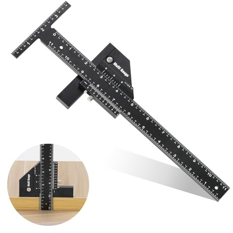 Sexyhot Regla en T de Aluminio, 280 mm (Rango de Medición 150 mm), Ángulos de 45°, 90° y 145°, Herramienta de Medición Multiángulo, Negra