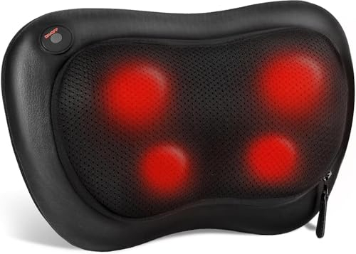 ALLJOY Cuscino Massaggiante Shiatsu, Massaggiatore Schiena Cervicale e Collo Riscaldante, 4 Massaggio Nodi e 3 Modalità, Regalo per Donne/Uomini, Portatile Massaggiatore per Auto da Ufficio a Casa