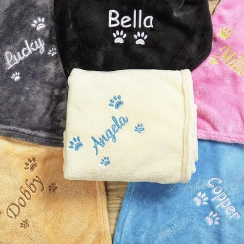ggtg Personalisierte Hundedecke, individuelle Decke für Hunde, Stickerei, Hunde-Namensdecke, Haustierdecke, Pfotenabdruck-Decke, Welpendecke, Hundegeschenk (150 x 200 cm)