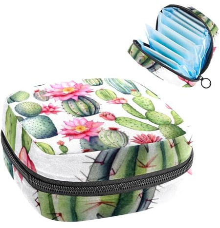 YTYVAGT Sacchetto di immagazzinaggio del tovagliolo sanitario,Borsa mestruale,Fiori di cactus dell'acquerello,Borse sanitarie per prodotti femminili