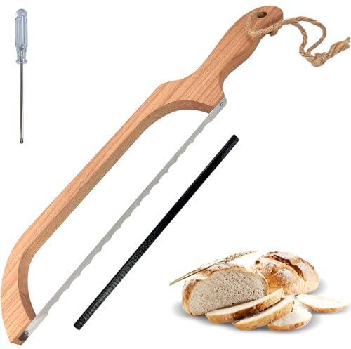 ROYOROYI Brödskärare för hembakat bröd, 40,6 cm trä surdegbrödkniv med rosettdesign, premium rostfritt stål sågbröd skärare för bagel, baguetter och mer