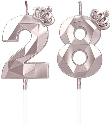 DTXLX Roségold Krone Zahl 28 Geburtstagskerzen Kuchen Deko | Zahlen, mit, 3D, für, geburtstagsdeko, Kinder, Partys, Hochzeiten, Firmenfeiern, Jubiläen, Rosegold, #28