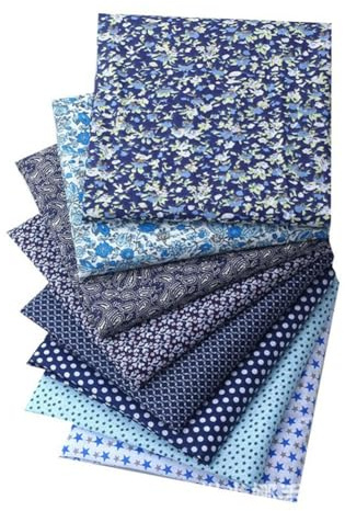 BrightGlow Lot de 8 paquets de tissus en coton de 25 * 20 cm, 100% coton, tissus pour patchwork, couture, bricolage, quilting, chutes de tissus, bleu marine