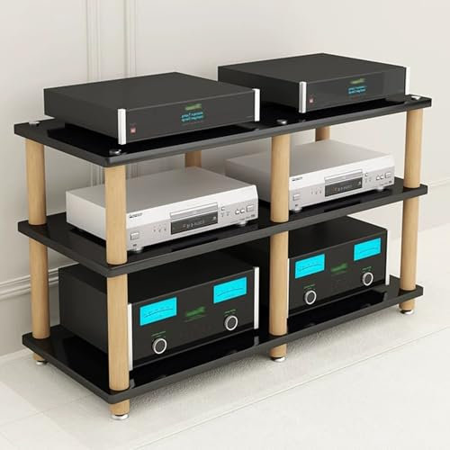 YHWKGZ Hi Fi Rack, Audio Rack Hi Fi Regal aus Massivholz, Mit Rutschfesten Füßen, Phonoschrank mit Zwei Positionen, Record Player Stand for CD-Player, Stereokomponenten(Nero,47.2x26..3)