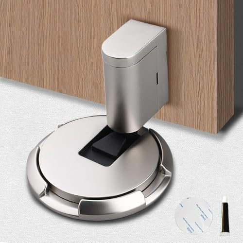 Magnetischer Türstopper 2024 Neuer, Stanzfrei, Boden Selbstklebend, Verstellbarer, Bodentürstopper im Innenbereich, Magnetische Türschlösser mit Klebstoff (2, Gebürstetes Nickel)