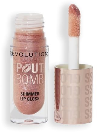 Revolution, Pout Bomb Shimmer Gloss, Gloss Labbra Lucido e Brillante, con Acido Ialuronico e Profumo di Vaniglia Dolce, Glimmer Nude