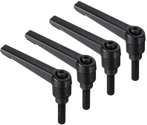 sourcing map Klemmhebelgriffe, M6 x 20 mm, schwarzer Oxid-Kohlenstoffstahl, Gewindebolzen, verstellbare Griffe, Verriegelung, Schnellspanner, Druckknopf, Schwarz, 4 Stück