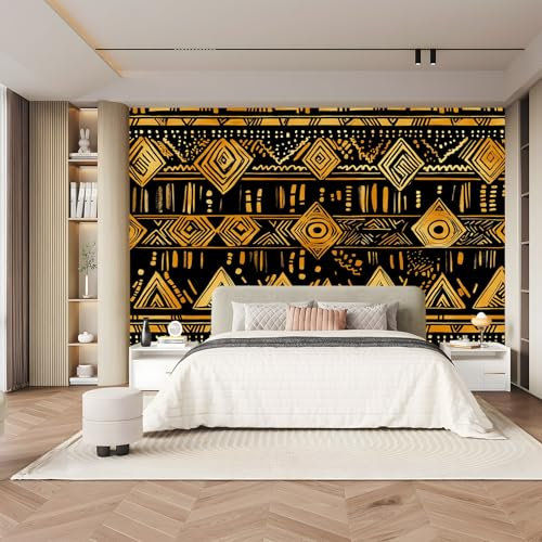 Papiers peints 300 x 210 cm Revêtement mural décoration pour chambre salon Motif tribal africain de style bohème Design unique et moderne panoramique Murale 3D Rouge