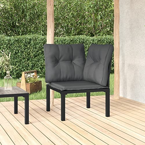Xichuzi Garten-Eckstuhl mit Kissen Schwarz und Grau Poly Rattan, Balkonstuhl, Möbelsets, Gartensessel, Garten Stühle, Gartenmöbel, Balkon Stühle, Terrassenstühle, Sessel Outdoor
