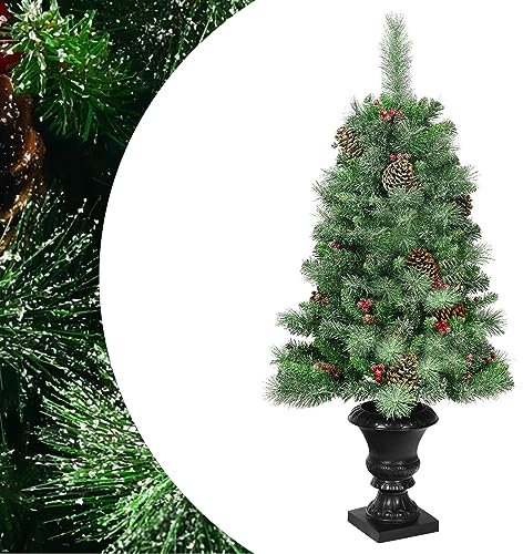 Fuß großer Weihnachtsbaum, künstlicher Weihnachtsbaum mit roten Beeren und Tannenzapfen, künstlicher Tannenbaum im Topf für Zuhause und Büro