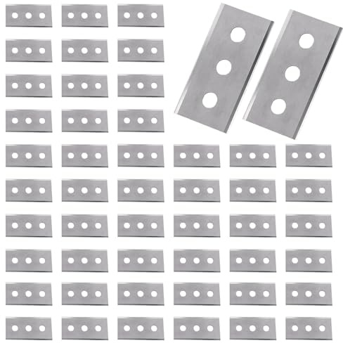 Lame Grattoir Vitre, 43mm, 100 Pièces Grattoir Double Face en Acier Inoxydabl, Lames de Trois Trous pour Plaque de Cuisson Vitrocéramique, Métal Lames de Rechange, pour nettoyage cuisine maison