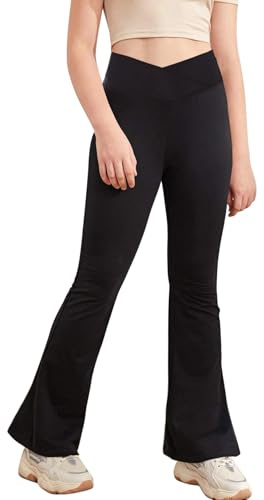 Haloumoning Leggings pour filles en V Crossover Pantalon de yoga évasé Pantalon de sport pour enfants Pantalon évasé pour le yoga, la danse, la course à pied