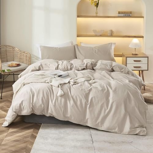 Covebett Bettwäsche 220x240 Beige Creme Uni Einfarbig Renforce Microfaser Bettbezug Set 3 Teilig Taupe Unifarben Weich Bügelfrei Doppelbett Deckenbezug Reißverschluss und 2 Kissenbezug 80x80cm
