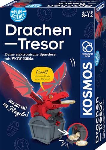 KOSMOS 621360 Fun Science Drachen-Tresor, elektronische Drachen Spardose, Experimentierkasten zu Mechanik und Elektronik für Kinder ab 8 Jahre