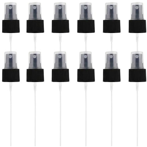 VASANA Lot de 12 capuchons en plastique noir 24/410 - Tête de pompe de rechange réutilisable - Capuchons de pulvérisation à brume fine pour huiles essentielles, cosmétiques et parfums