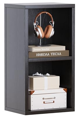 MIN WIN Bücherregal, Standregal, offenes Aufbewahrungsregal, 2-stöckiges Regal für Wohnzimmer, Schlafzimmer, Office (Schwarz, 2 Ebenen, 30x24x60 cm)