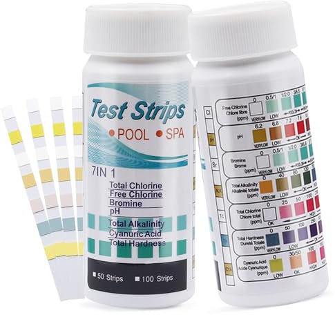 50 Stück Pool Teststreifen,Pool Tester Ph Und Chlor,7 In 1 Pool-Teststreifen FüR Spa,Wert Test Wassertester Pooltester FüR Spa,Streifen Messgerät,Poolwasser