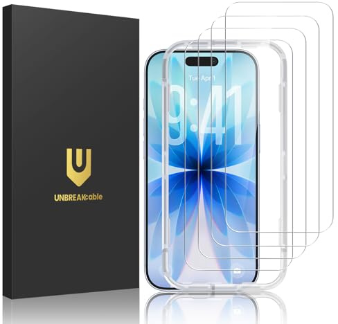 UNBREAKcable 4-Pack Screen Protector for iPhone 17, Double Shatterproof Tempered Glass [Easy Installation Frame] [9H Hardness] [99.99% HD Clear] [Case Friendly] for iPhone 6.3 inch