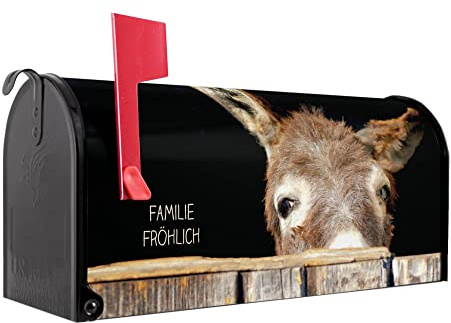 banjado® Amerikanischer Briefkasten - US Mailbox/Letterbox mit Motiv Esel 51x22x17cm - Postkasten Stahl aus Amerika – Briefkasten amerikanisch schwarz pulverbeschichtet