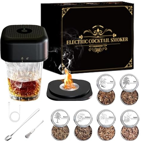 Electric Whiskey Smoker Kit, Portable Cocktail Smoker with 6 Flavors Wood Chips, No Butane Needed, Old Fashioned Rechargeable Drink Smokers Kit Gift for Dad, Husband, Boyfriend & Cocktail Lovers