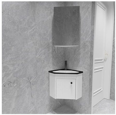 DMBBSAPBSH Eckwaschbecken mit Unterschrank, Eckwaschbecken-Kombination mit Spiegelschrank, an der Wand montierter schwebender Schrank for kleine Räume(41CM/16.14IN)