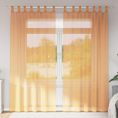 AJJHUUKI Decor-Trattamenti per finestre-Tende e tendaggi-Tende in voile con passanti 2 pezzi arancione 140x225 cm