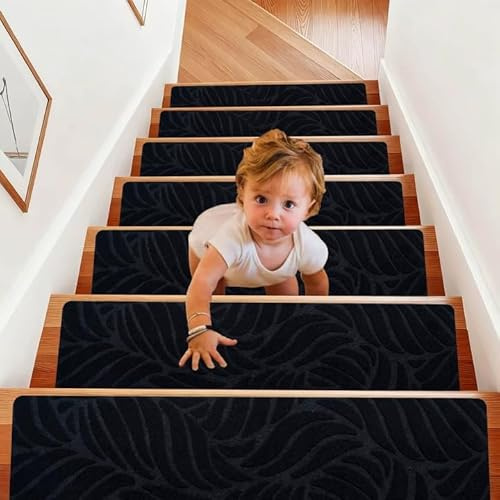 Lot de 15 tapis d'escalier autocollants - Antidérapants et autocollants - Pour l'intérieur, les personnes âgées et les animaux domestiques - Noir A - 76 x 20 cm