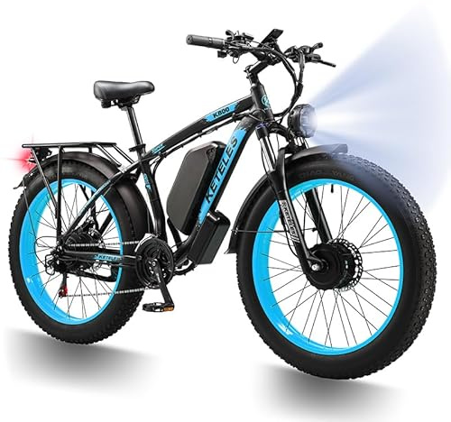 QIKAITU E Bike, 48V 23Ah Akku Elektrofahrrad Ebike mit Telefonhalter, E Fatbike mit 26x4.0 Fat Tire, 250W E-Bike 120KM Range 21-Gang-Getriebe Hydraulische Scheibenbremsen (Blau)