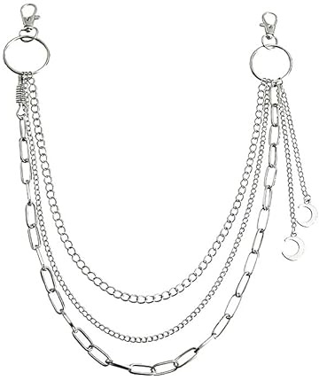 LifgWas Silberne Hosenkette mit Monddesign für Damen - Metall Hüftkette im Grunge, Punk und Hip Hop Style für Jeans und Hosen - Verstellbare Gürtelkette in Silber