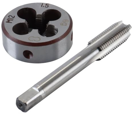 ACOLY Juego De Machos De Roscar Y Terrajas, M12 X 1,5 Mm, Herramienta Manual De Ranura Recta De Acero De Alta Velocidad